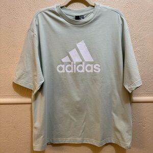 NWT Adidas Mint Green and White Logo Tee Boxy Fit Large